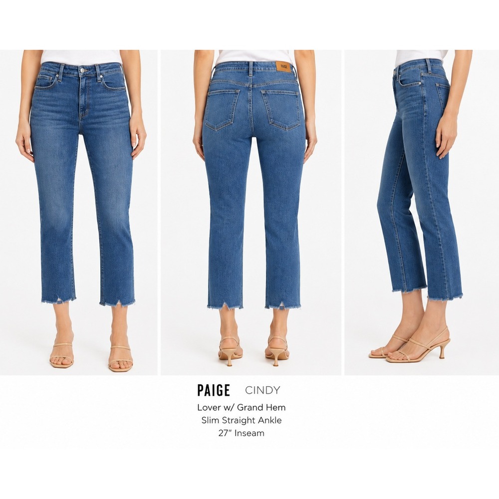 Paige Cindy High Rise‎ Straight Leg Jeans Lover Wash Grand Hem 26 5512E77-7125